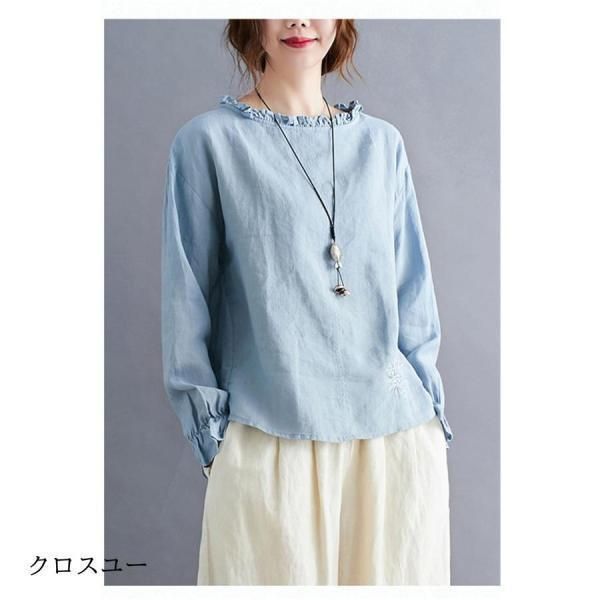 ブラウス トップス レディース シャツ 夏 40代 無地 チュニック 体型カバー 半袖 フリルネック 刺繍 大きいサイズ カットソー シンプル 50代 ブラウス レディース トップス 半袖 夏 シャツ 綿麻 40代 無地 V