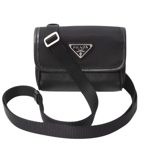 プラダ バッグ レディース メンズ ミニポーチ ショルダー サフィアーノレザー Re-Nylon ブラック PRADA