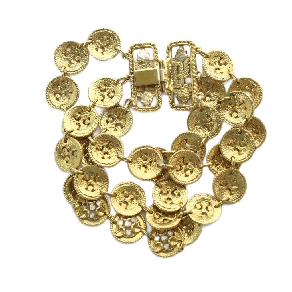 ソニアリキエル SONIA RYKIEL ヴィンテージ ブレスレット 3連 ラインストーン SRロゴ ゴールド 金色 GY17 MQ