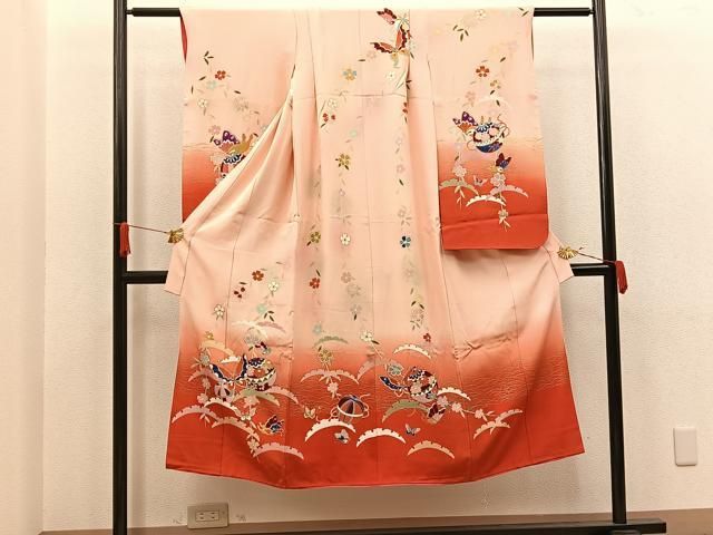 全国無料，得価 平和屋着物[]七五三　女の子　７歳　祝着　四つ身　手毬花蝶文　金彩　逸品　BAAT7332mz 着物・着物ドレス