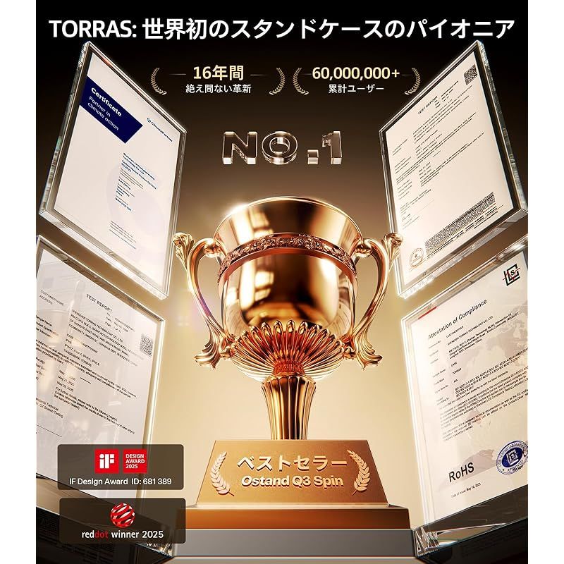 TORRAS iPhone Air 用 ケース 一体 360°新定点回転スタンド Magsafe対応 カメラコントロールボタン 高耐久性 耐衝撃 ゼンマイ式スタンド リング 縦横両対応 マグネット搭載 急速充電対応 指紋防止 Ostand Q3 Spi