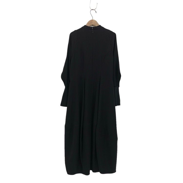 24SS ENFOLD エンフォルド CURVE-SLEEVE ASYMMETRY-DRESS アシンメトリーヘムワンピース 袖リブ ブラック 36  300HS233-0080