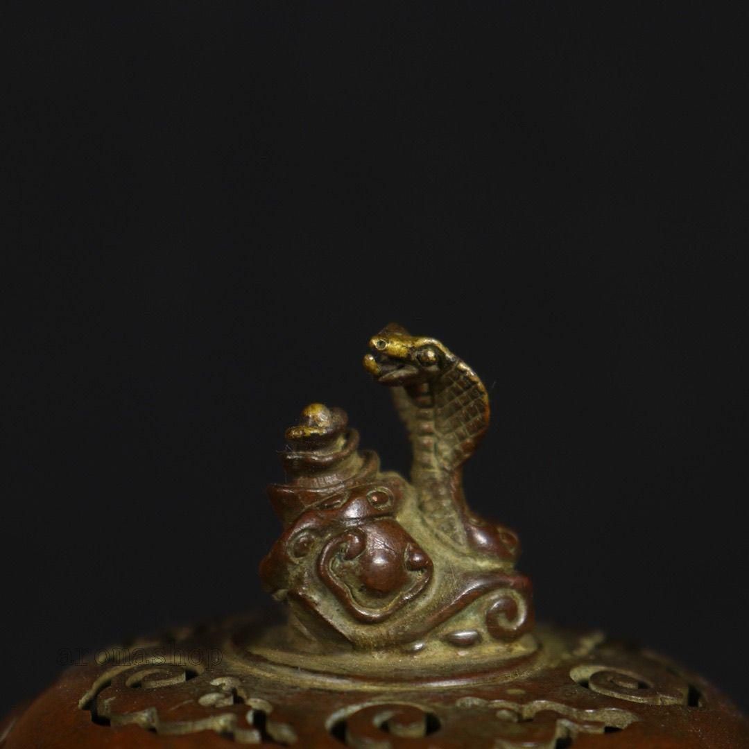 銅 細工 干支蛇薫香炉 十二支炉 刻蔵八宝炉 香道具 装飾品 工芸