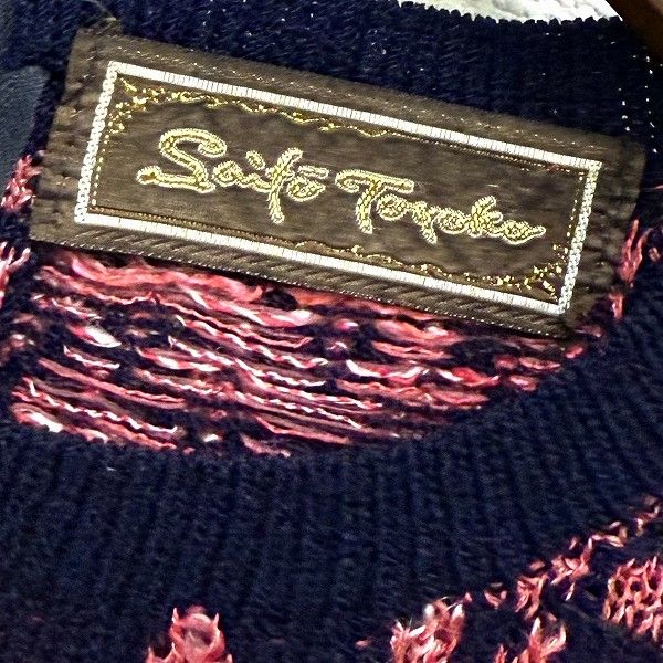 snc サイトウトヨコ 斉藤都世子 セットアップ 紺 ピンク ツーピース パンツ ニット 半袖 総柄 レディース 973007