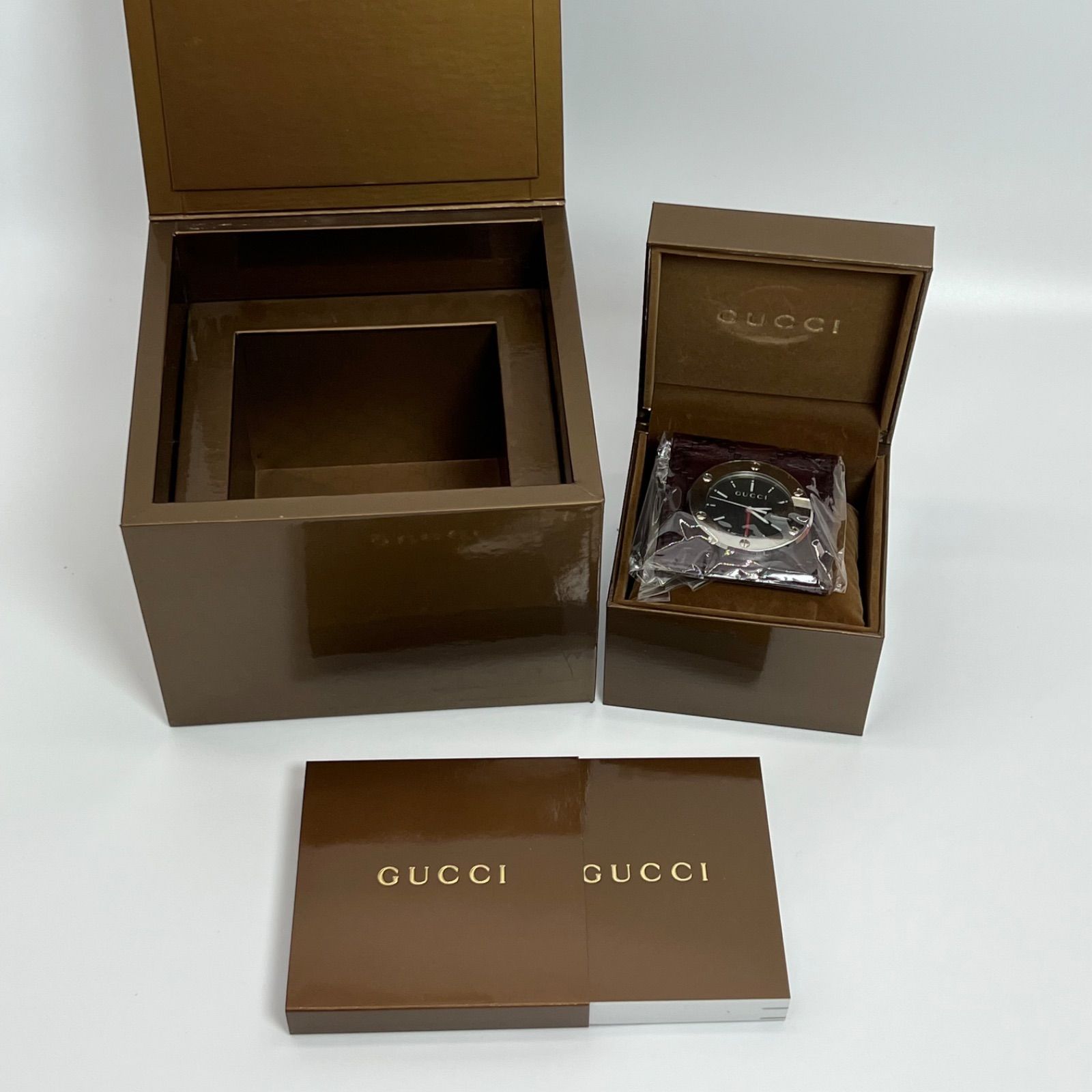 GUCCI グッチ トラベルクロック クォーツ 置き時計 GG シマレザー