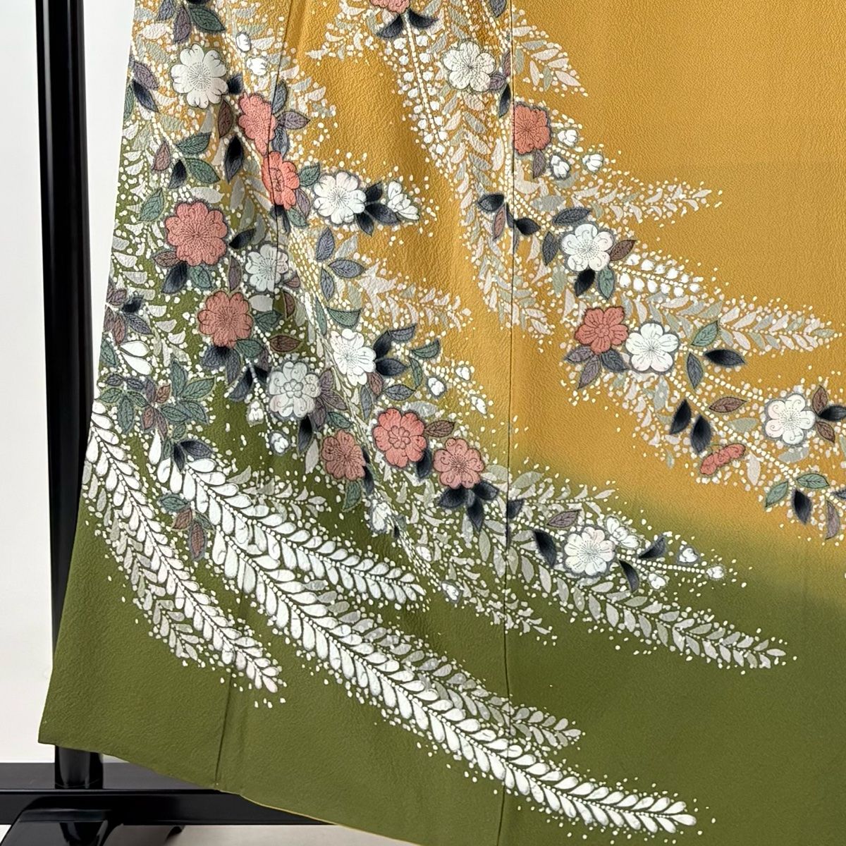 訪問着 身丈159.5cm 裄丈65.5cm M 袷 辻が花柄 ぼかし 山吹茶色 正絹