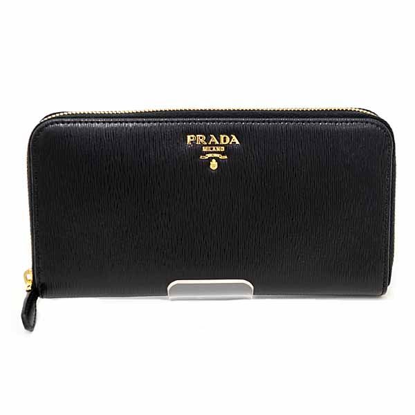 プラダ PRADA レザー ジップアラウンド財布 ロングウォレット 長財布 1ML506 ブラック ゴールド金具