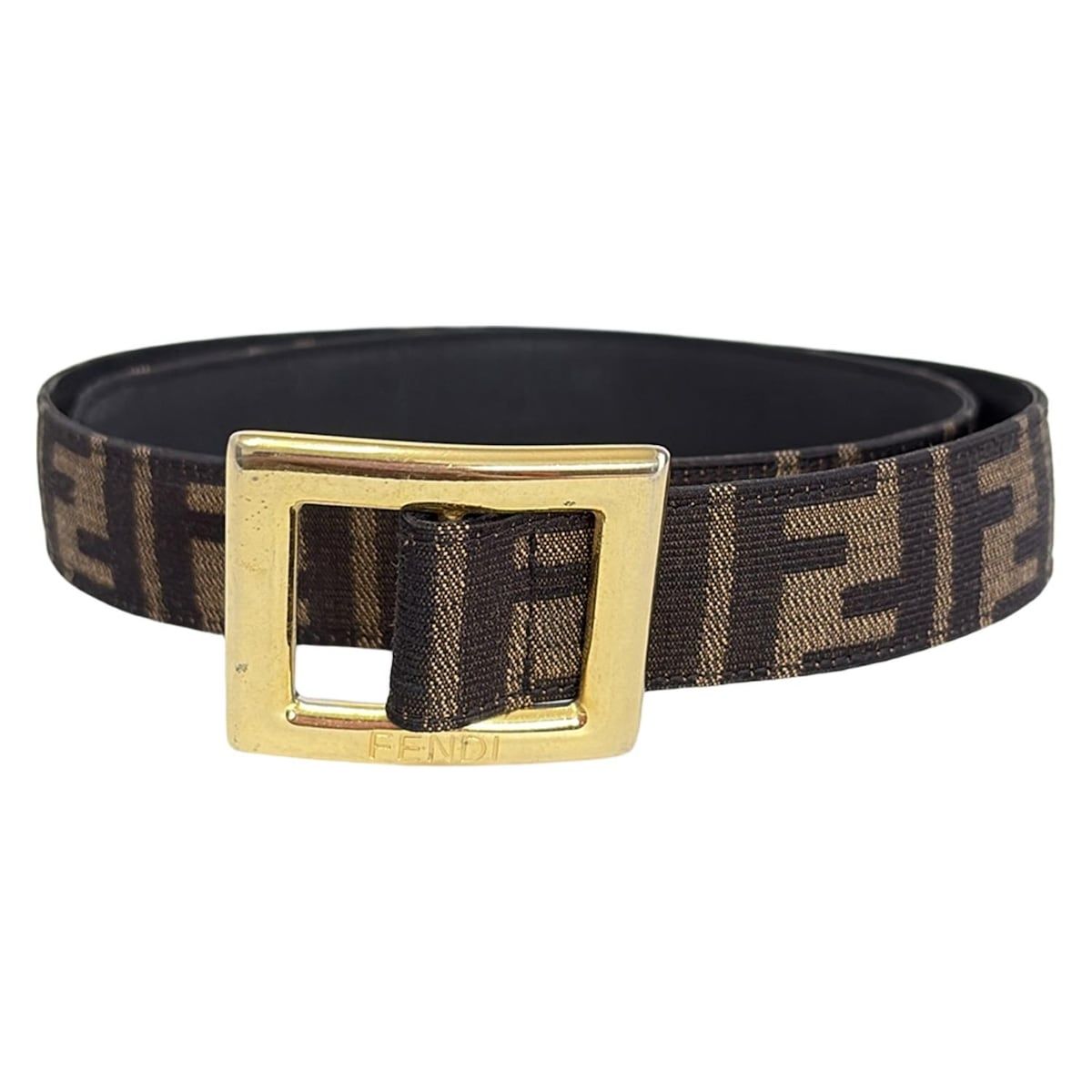 FENDI フェンディ ベルト 42 - ブラウン×黒×ゴールド ズッカ柄