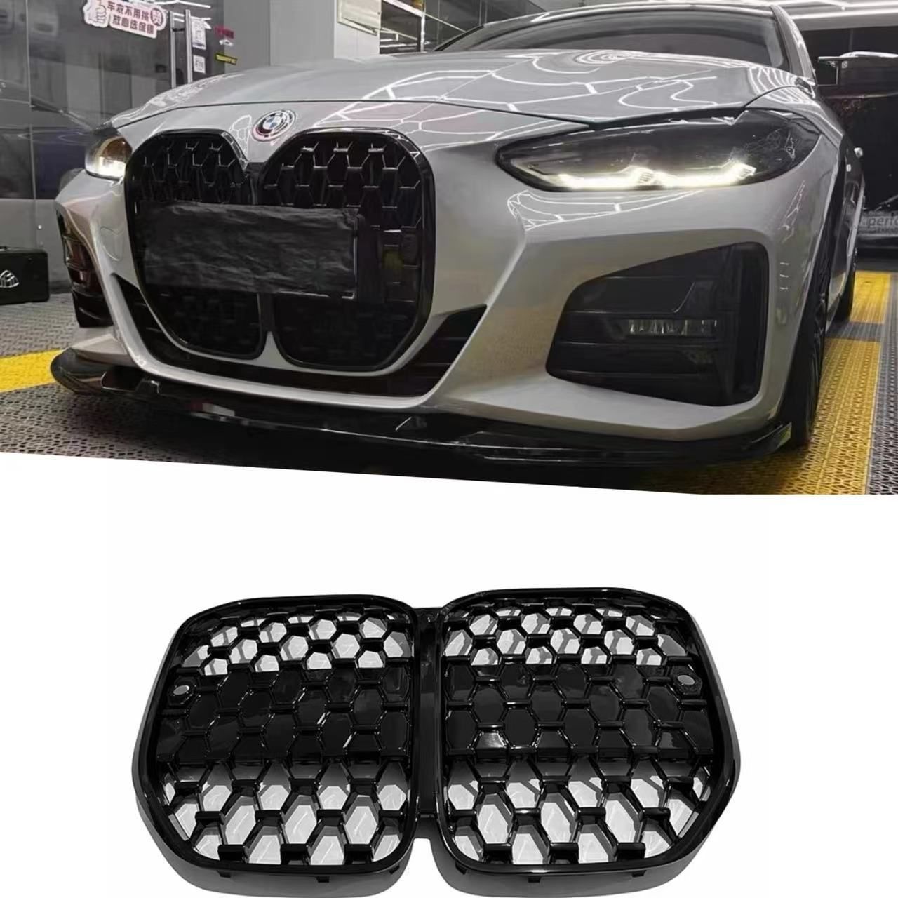 メンズ向け 流星型グリル BMW 4シリーズ G22 2021～2025年式 用 ACC対応|非対応 フロントグリル ABS製 流星銀色|全黒LMQ62