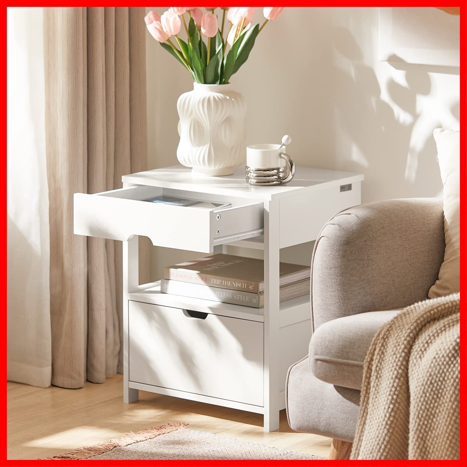 おしゃれ 北欧 幅45×奥行き37.5×高さ55cm 電話台 テーブル サイドチェスト ベッド横 ベッドテーブル ナイトテーブル ベッドサイド ベッドサイドテーブル 収納 FRG258-W ホワイト