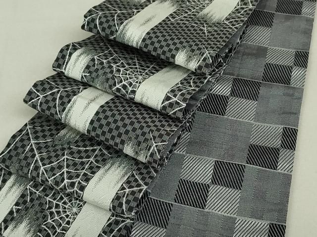 平和屋着物●男性　両面　角帯　蜘蛛の巣　変わり市松　未使用　DAAT7705ob 平和屋着物○男性 両面 角帯 蜘蛛の巣 変わり市松 未使用 DAAT7705ob