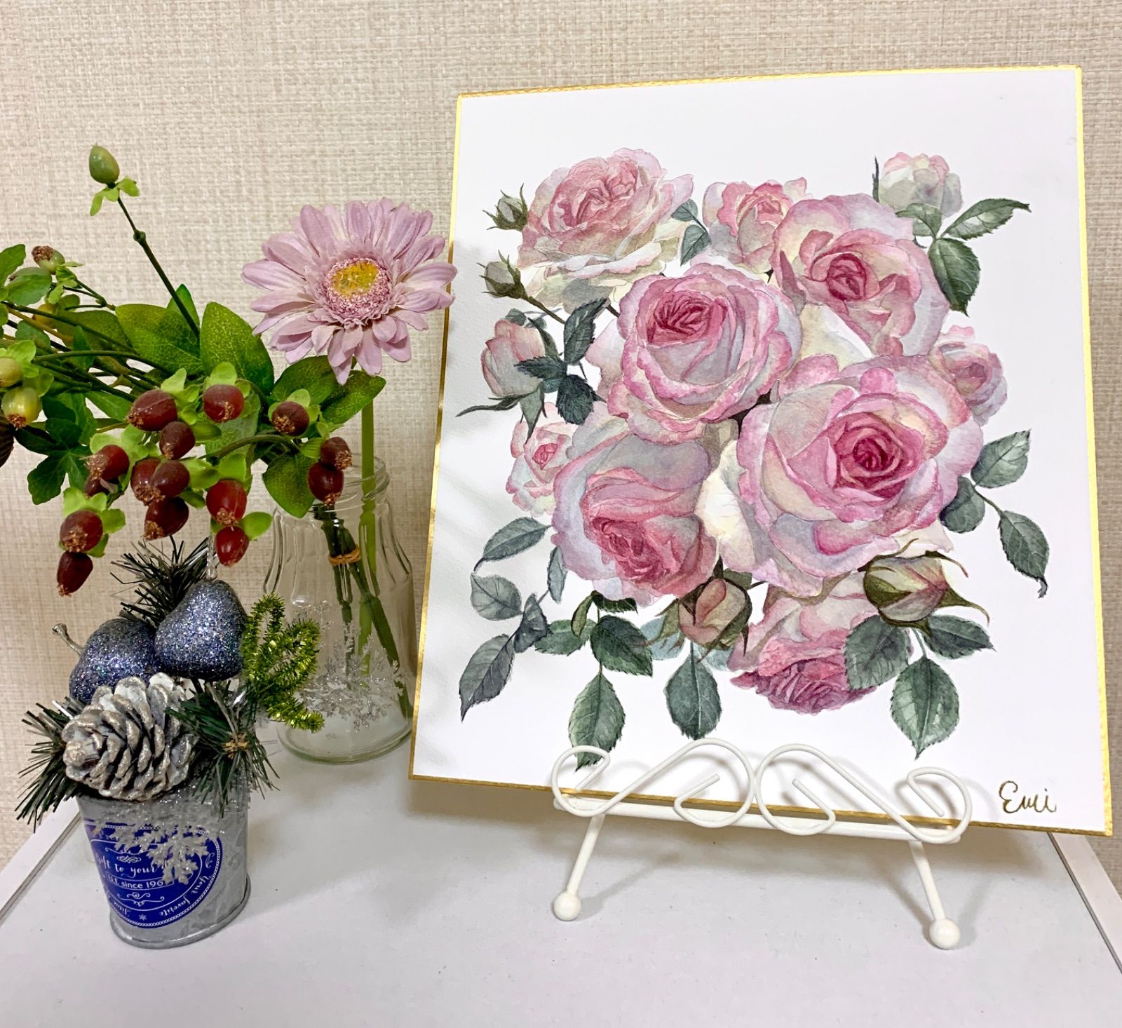 オシャレ 春のアレンジ(ローズ)額付き原画 | www.cristinalemehaute.com.ar