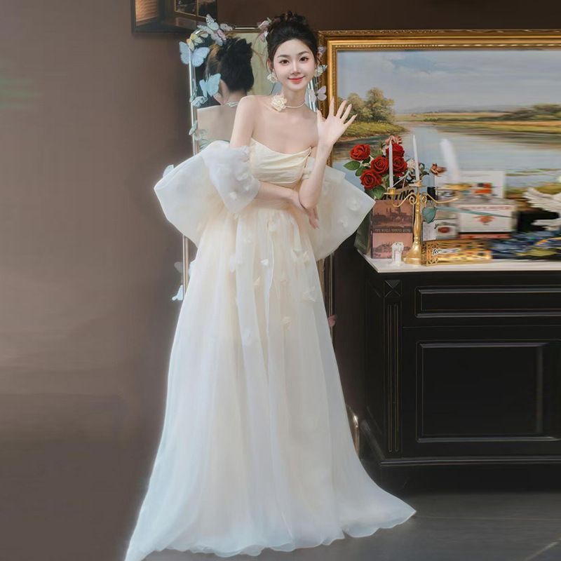 送料無料】ホワイト抹胸ウェディングドレス 新娘結婚式?披露宴?迎賓に