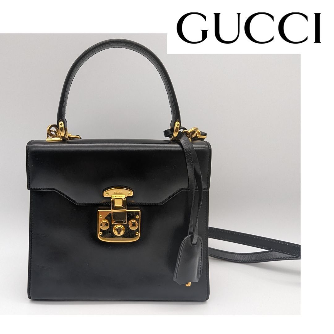 GUCCI】2wayハンドバッグ レザー ブラック フォーマル ゴールド 【公式