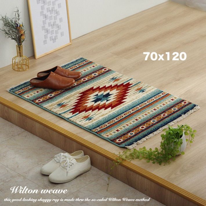 新品 玄関マット シャギー ロング 厚手 室内 屋内 70x120 キリム風 マット おしゃれ 北欧 玄関 ラグ アンティーク オールシーズン カフェ風 ラグマット カーペット ふわふわ 可愛い ナチュラル 