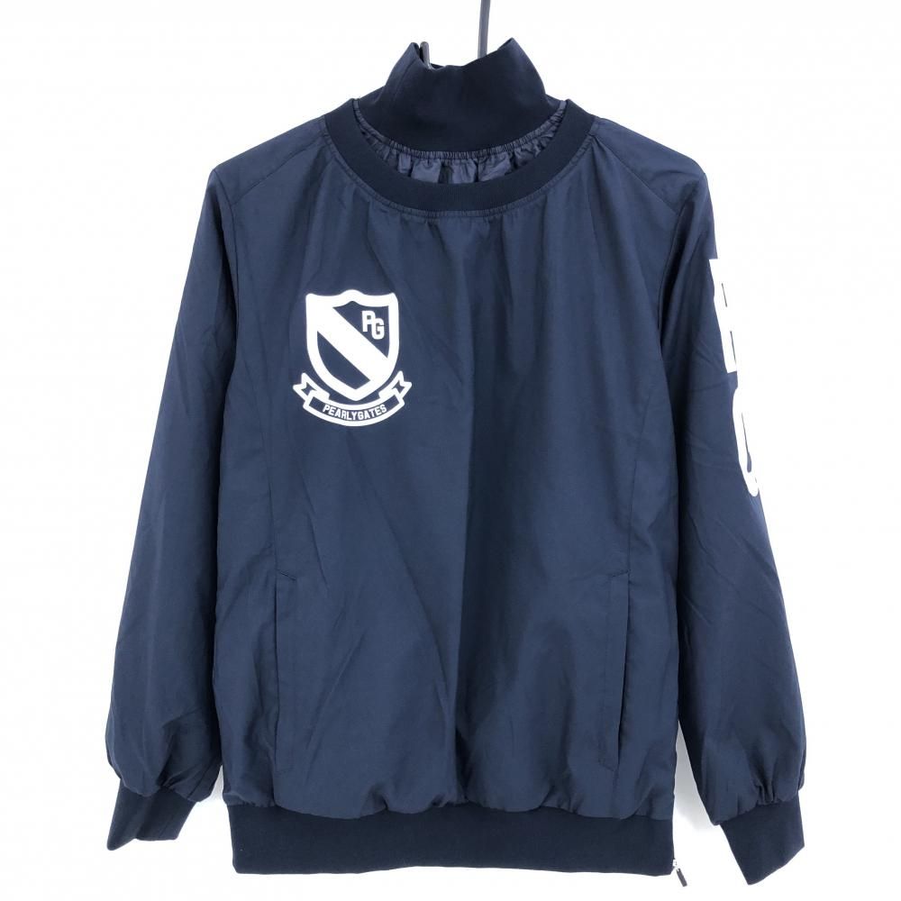 【美品】パーリーゲイツ ツインスニード ネイビー×白 蓄熱裏地 ロゴプリント レディース 1(M) ゴルフウェア PEARLY GATES
