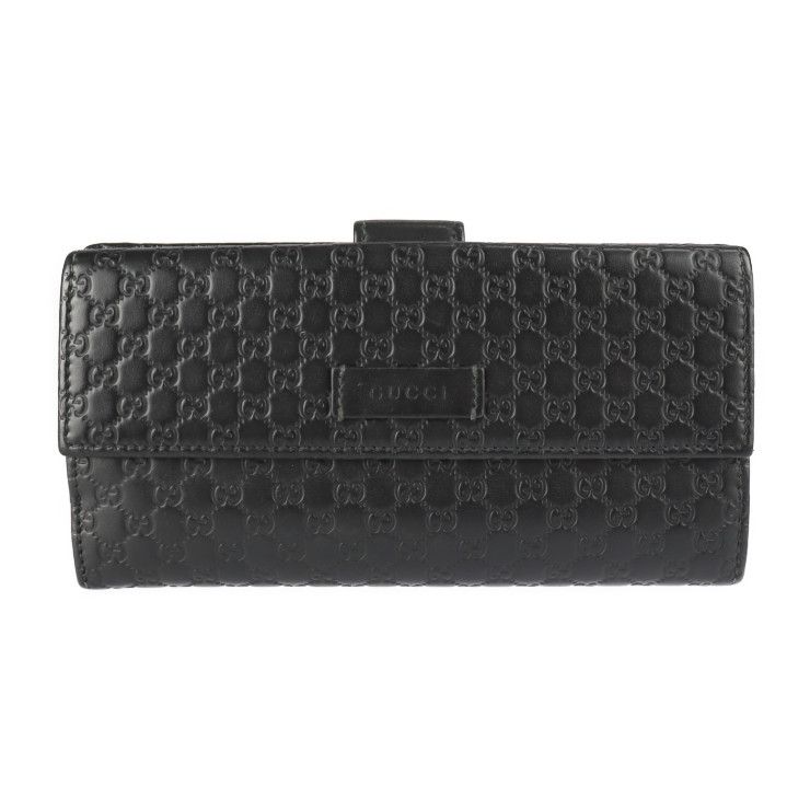 極美品✨グッチ 長財布 二つ折り　マイクロシマ レザー GG ホック　フラップ GUCCI グッチ 二つ折り財布 449393 レザー ブラック マイクロ