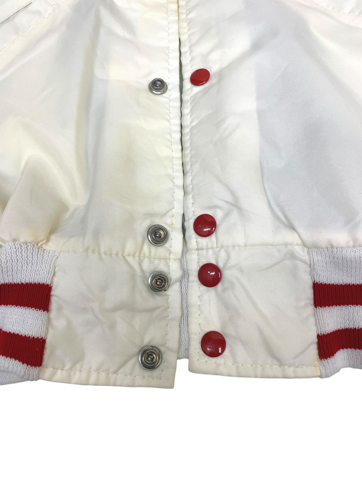 アメリカ製スタジャン　ビンテージ90s Delondデロング刺繍ロゴ　ウール生地 70s DeLONGデロング メルトン ウール 袖革スタジャン 紫