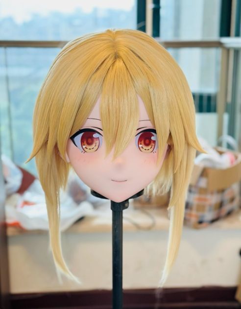 全頭マスク カツラ付き ロック付き NO.19 フルマスク ドール ヘッドロリータ人形 コスプレ マスク 変身 仮装 着ぐるみ