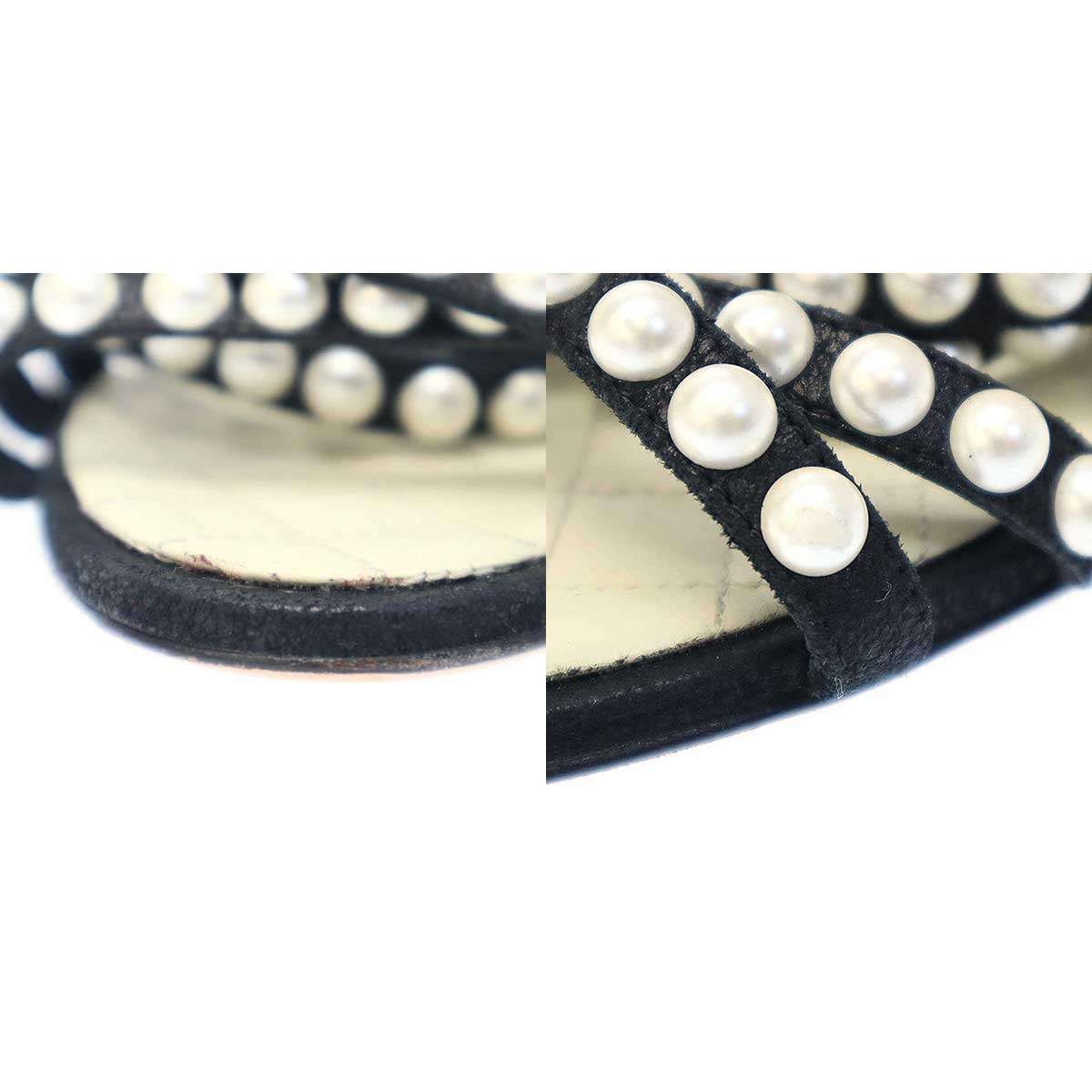 CHANEL シャネル サンダル 37C ブラック ストラップ付き パール装飾 CHANEL シャネル サンダル 37C ブラック ストラップ付き パール