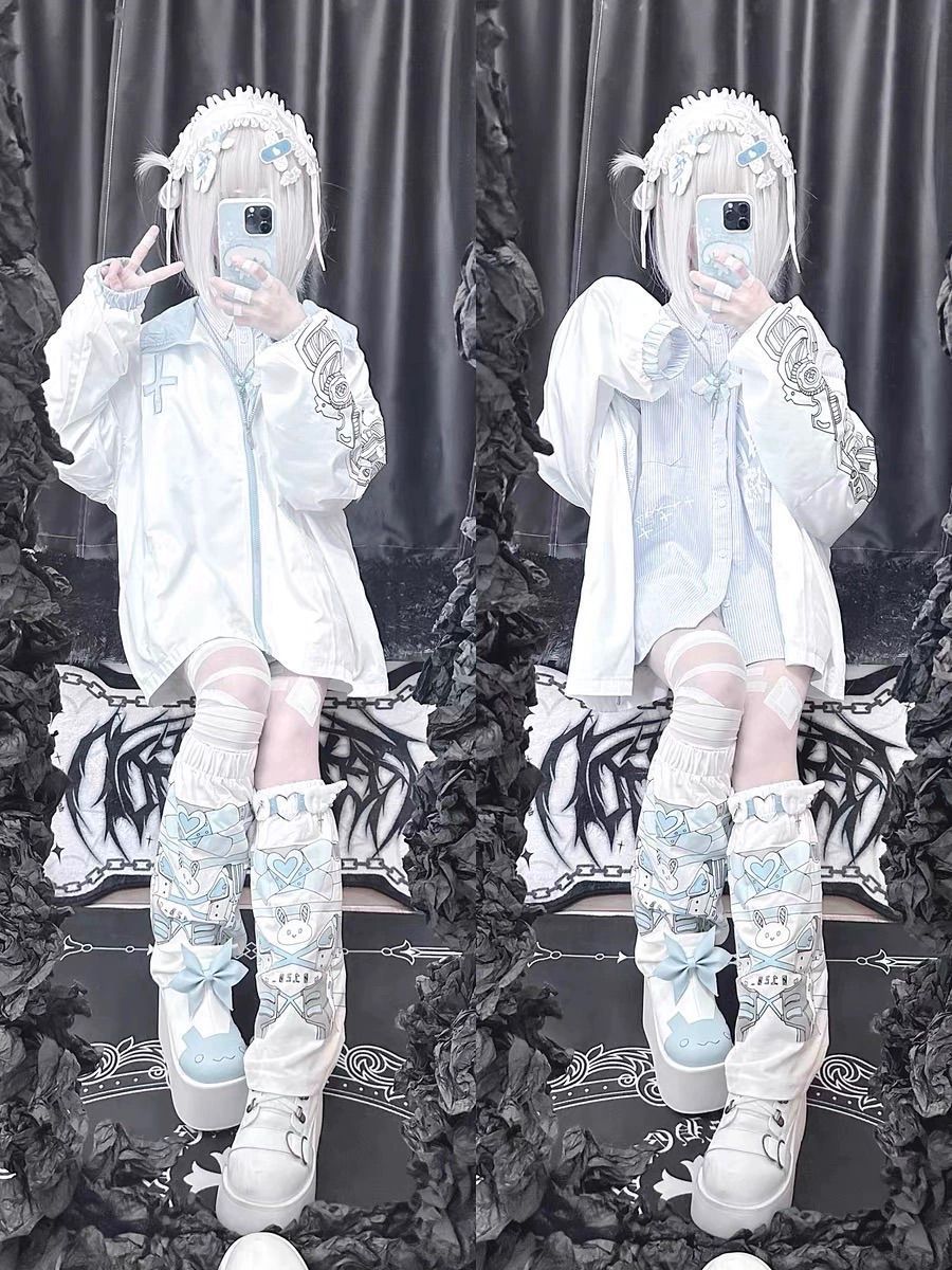 【天使界隈】値段交渉◯青と白のジッパー付きゲームデザインパーカー 天使界隈👼】サブカルパーカーアクアシステムセットアップ – Belchic