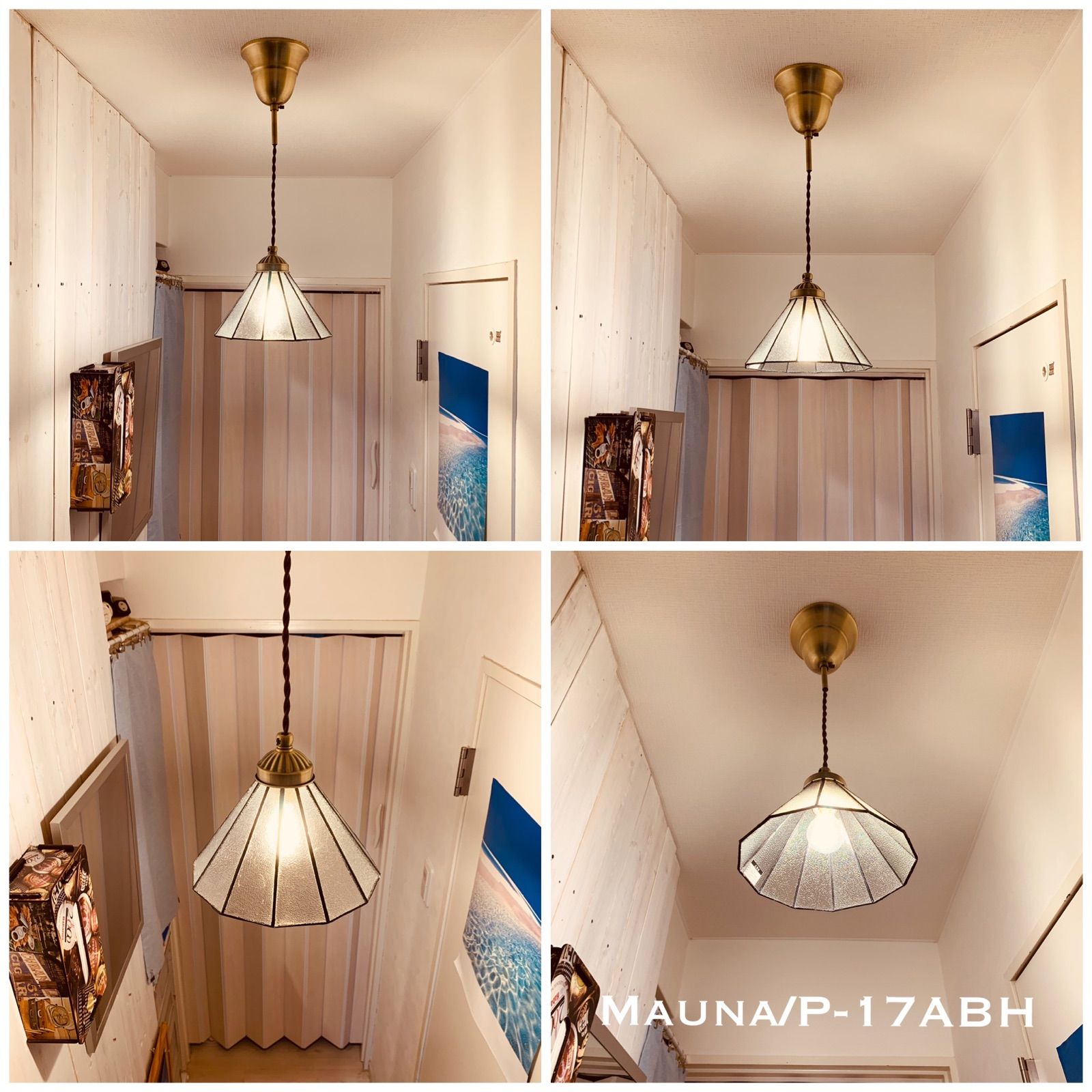 天井照明 Hokupa/PCL ペンダントライト ステンドグラス コード調節収納