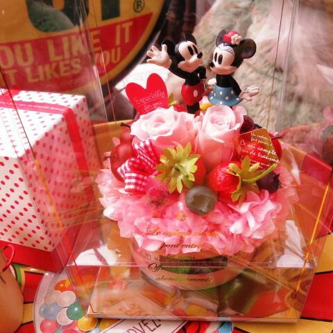 母の日 プレゼント ディズニー 花 フラワーギフト フラワーケーキ プリザーブドフラワー入り ケース付き ノーマル ミッキーマウス ミニー 誕生日プレゼント 記念日の贈り物におすすめのフラワーギフト