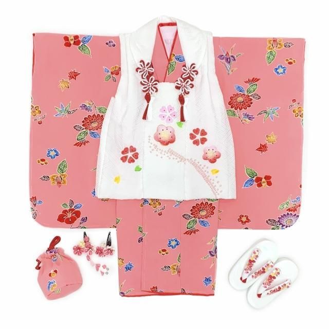 正絹　七五三着物セット　長襦袢&被布&小物付き　３歳　女の子 3歳女の子 正絹 着物 七五三レンタル 被布セット f1450 子供