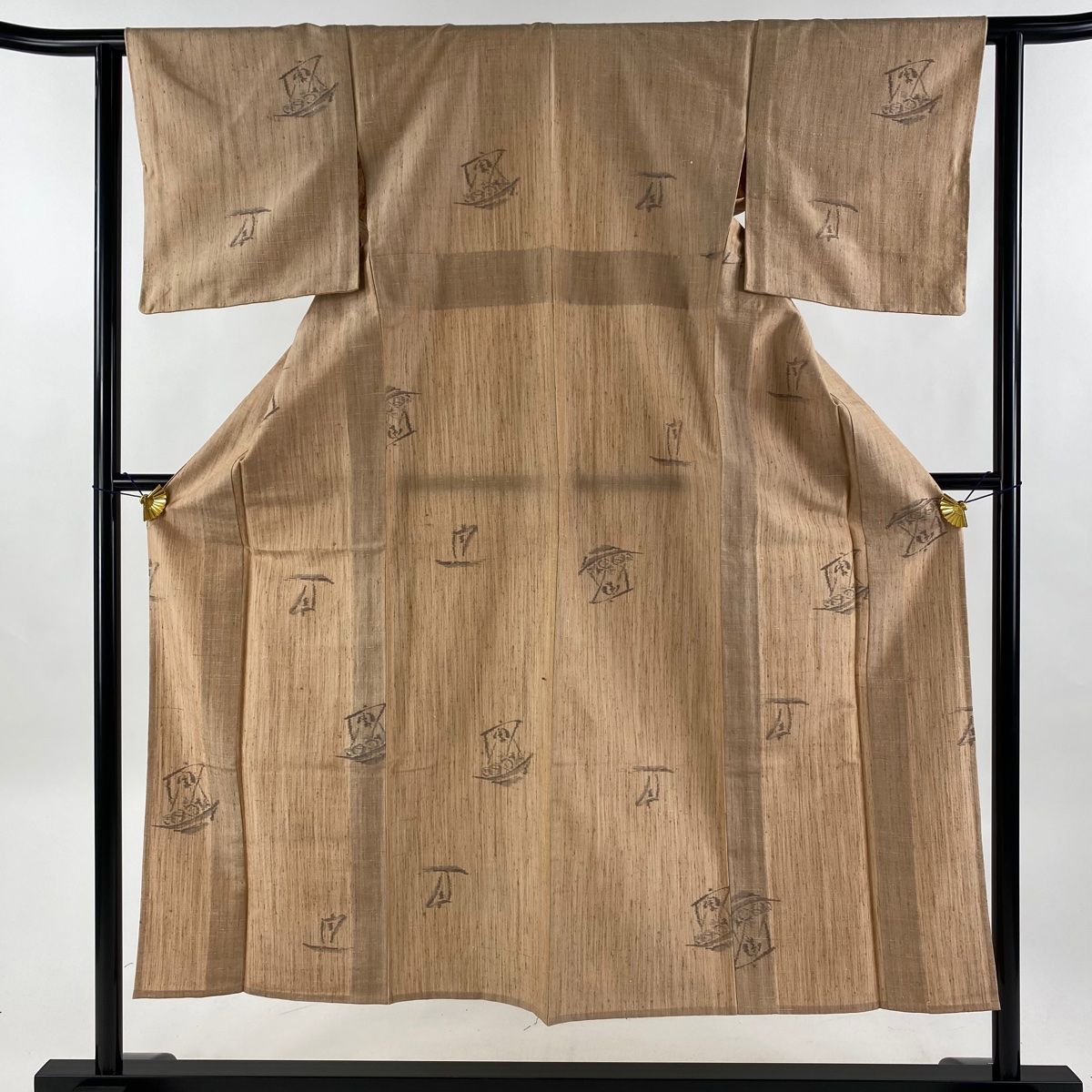 紬 身丈159cm 裄丈63.5cm S 袷 縦縞 クリーム 正絹 秀品 【中古】 紬