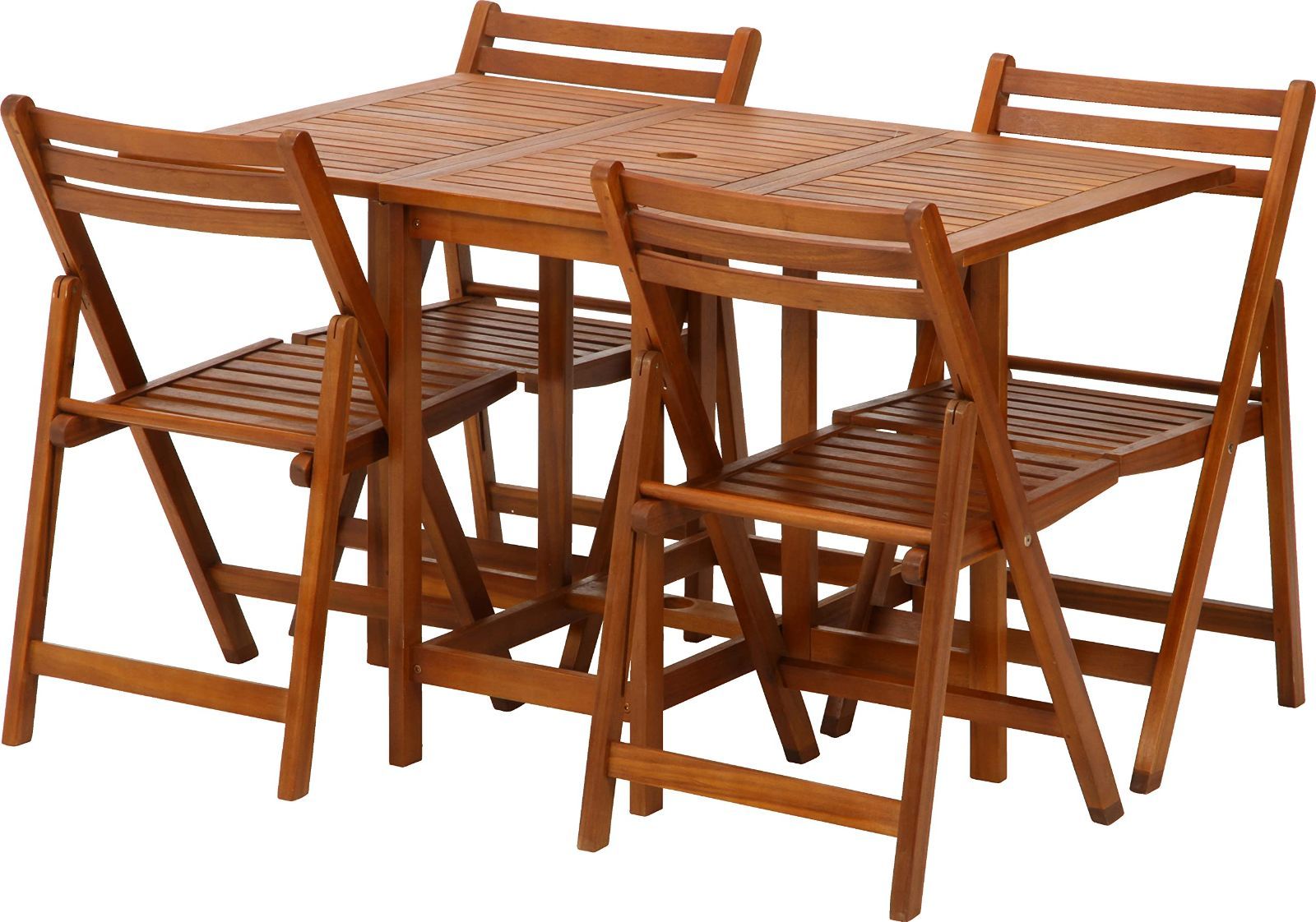 新着商品 木製 パラソルホール付き 5点セット チェア4脚 バタフライテーブル1台 折りたたみ式 85542 屋外 4人用 ガーデンテーブルセット 不二貿易