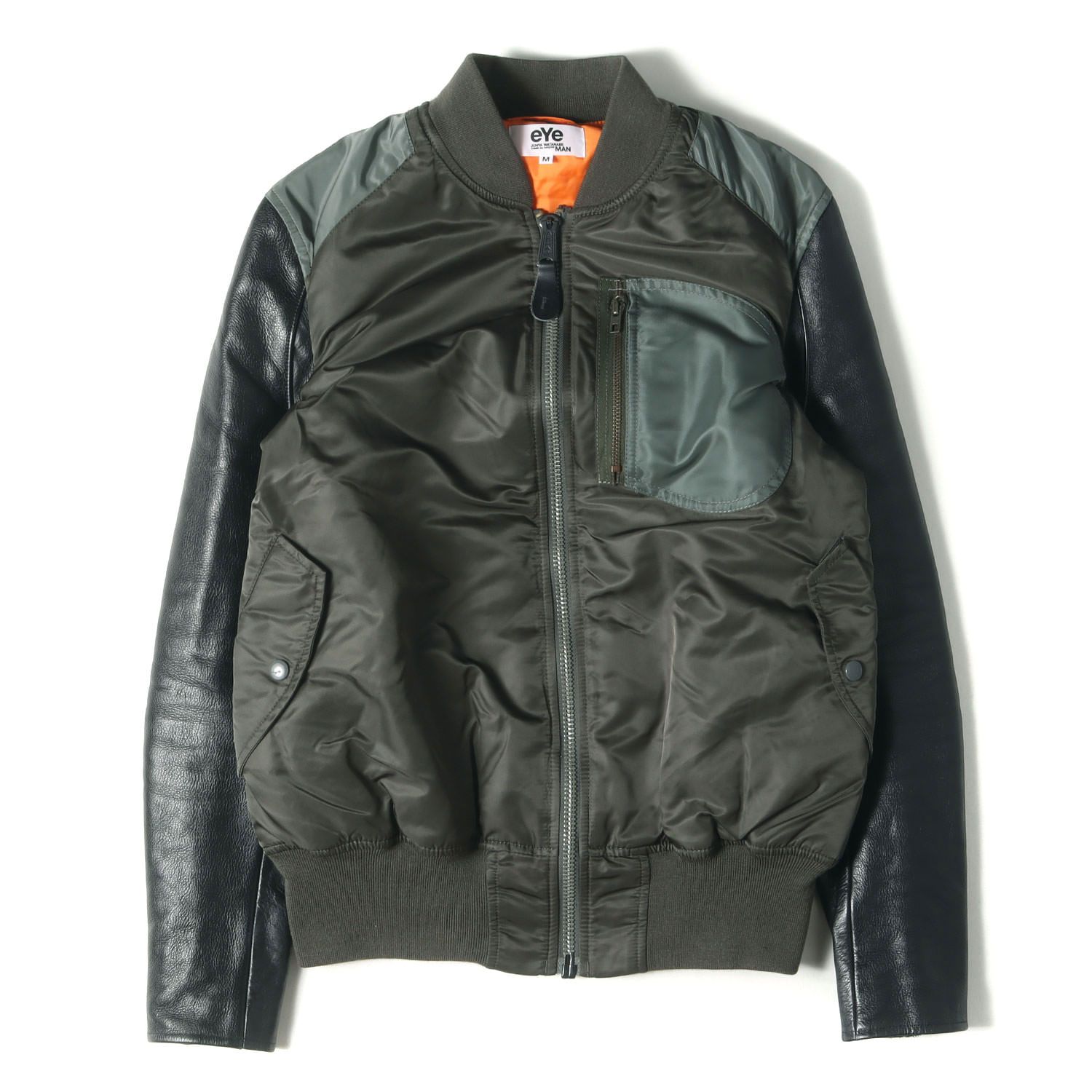 eYe JUNYA WATANABE MAN アイ ジュンヤ ワタナベ マン ジャケット サイズ:M 11SS ALPHA カウハイド レザー スリーブ 切替 パテッド MA-1 ブルゾン カーキ ブラック アウター ジャンパー【メンズ】
