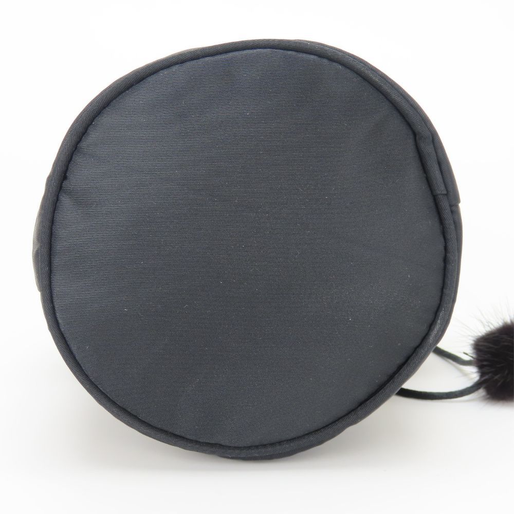 中古】 セリーヌ ポーチ 巾着 ファー ナイロン ブラック ゴールド金具