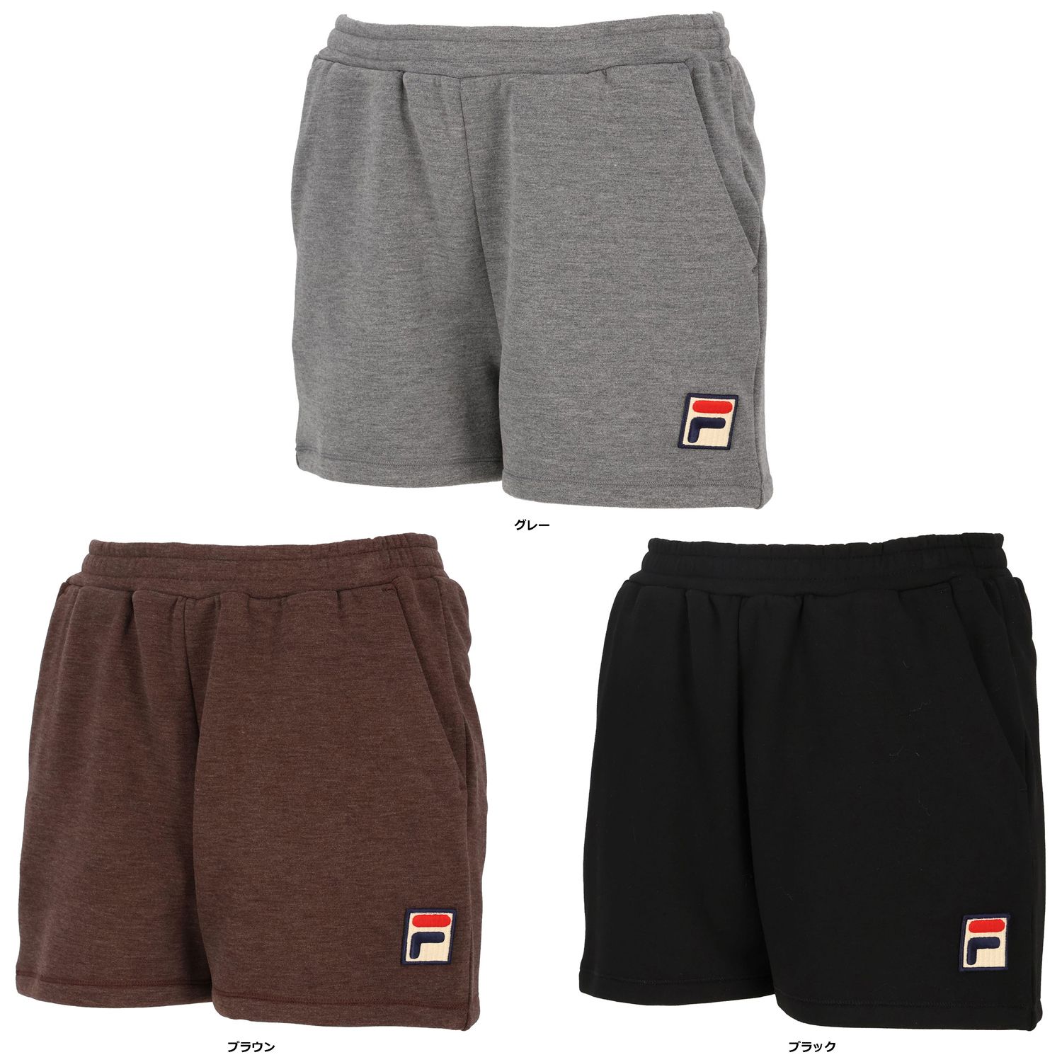 フィラ FILA テニス ショートパンツ レディース ウェア テニスウェア ストレッチ裏起毛ジャージ 裏起毛 重ね着 防寒 吸水 吸湿 速乾 ワッペン ロゴ UV トレーニングウェア VL2957 08 ブラック
