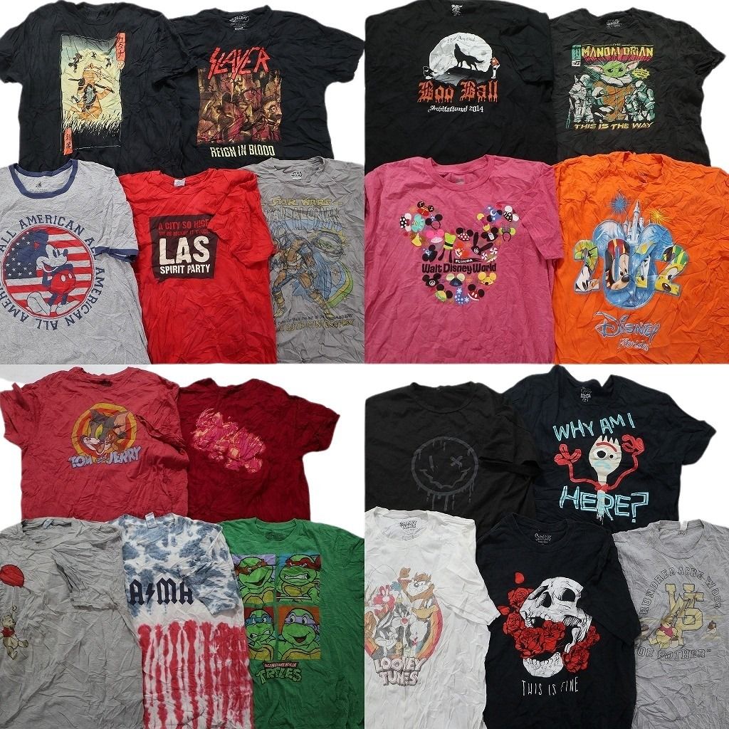 古着卸 まとめ売り カラーmix プリント 半袖Tシャツ 19枚 (メンズ XL ) スカル キャラクター タイダイ アメコミ 映画 リンガー MS6443