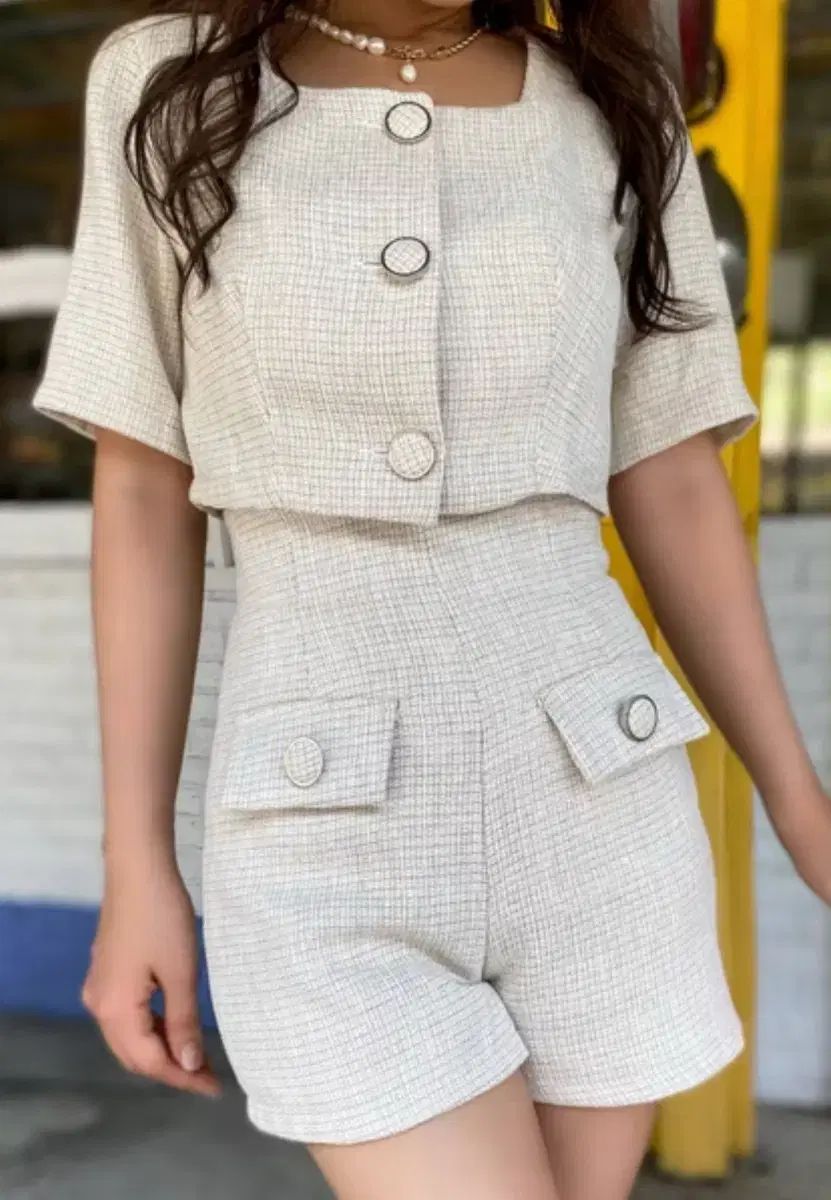 白 ツイード ジャケット 半ズボン セットアップ set