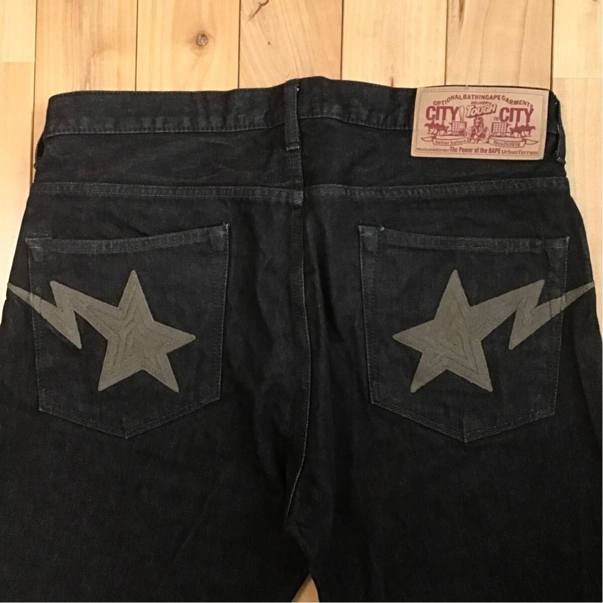 BAPESTA 刺繍 Black Denim ハーフパンツ Lサイズ a bathing ape BAPE sta shorts デニム ショーツ  エイプ ベイプ star スター - メルカリ