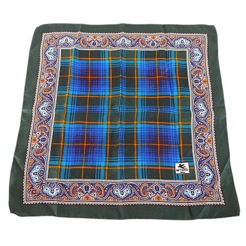 エトロ ETRO スカーフ ポケットチーフ チェック ペイズリー柄 緑