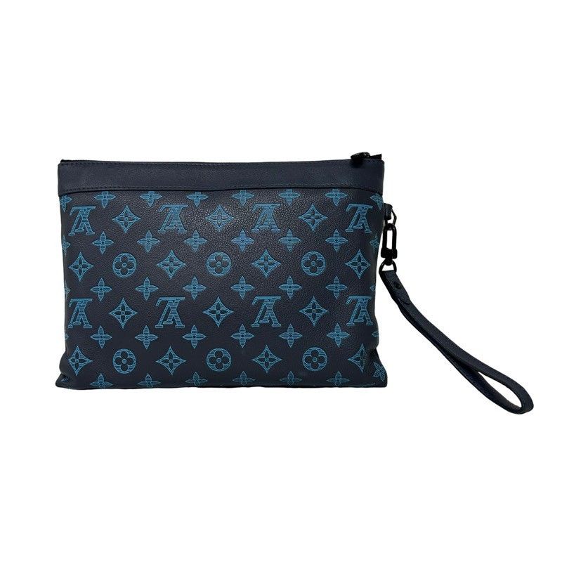 LOUIS VUITTON ルイヴィトン ポシェット トゥ ゴー M82321 ブルー モノグラム シャドウ レザー クラッチバッグ メンズ 42510K162