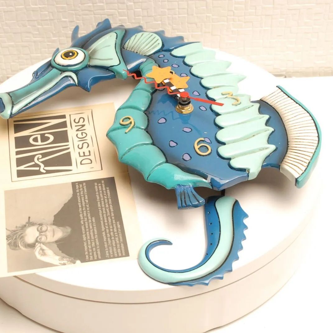 J)AleN DESIGNS 壁掛け時計 時計 タツノオトシゴ 青
