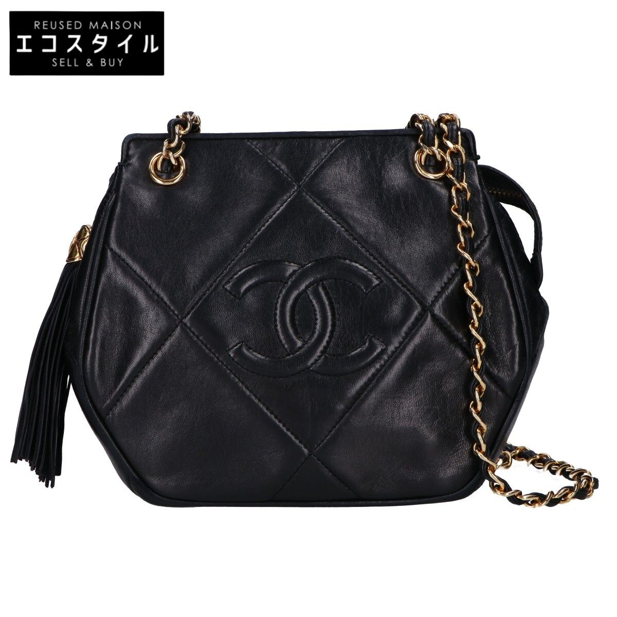 シャネル 1番台 ココマーク ラムスキン フリンジ ダブルチェーン
