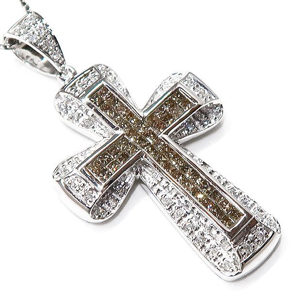 美品 K18WG ダイヤモンド 十字架 クロス ペンダント ダイヤ 1.00ct K18 