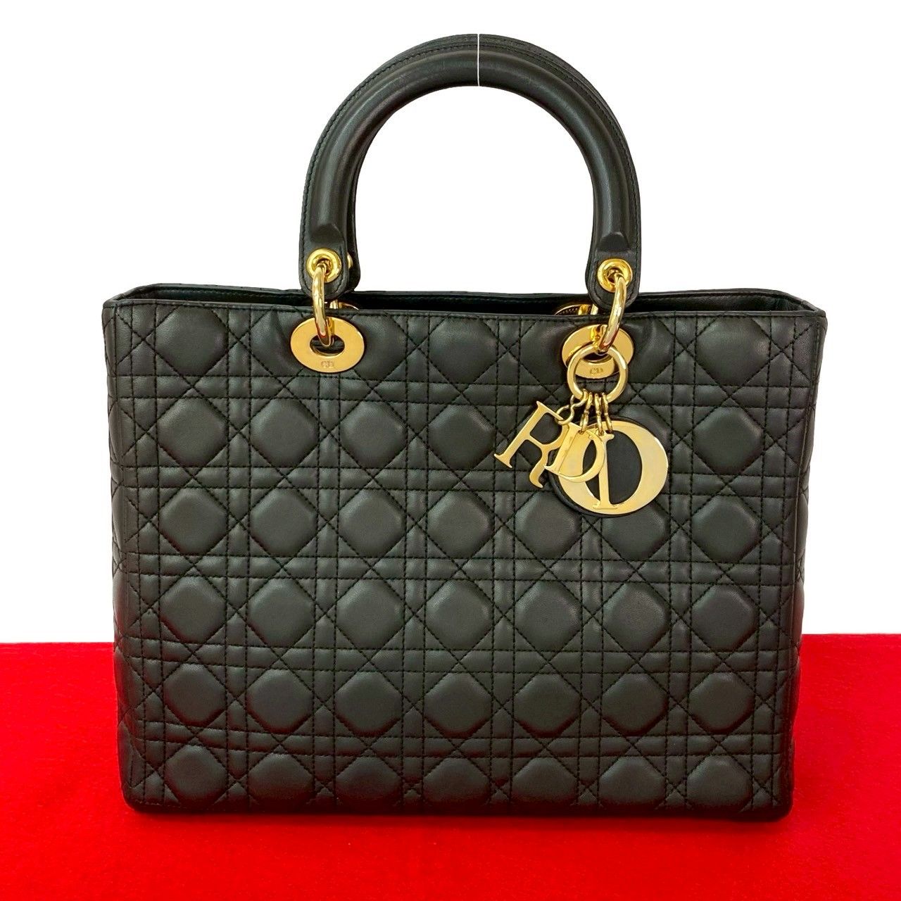 Christian Dior ディオール レディディオール カナージュ レザー 本革 ハンドバッグ ミニ トートバッグ ブラック 黒 26969