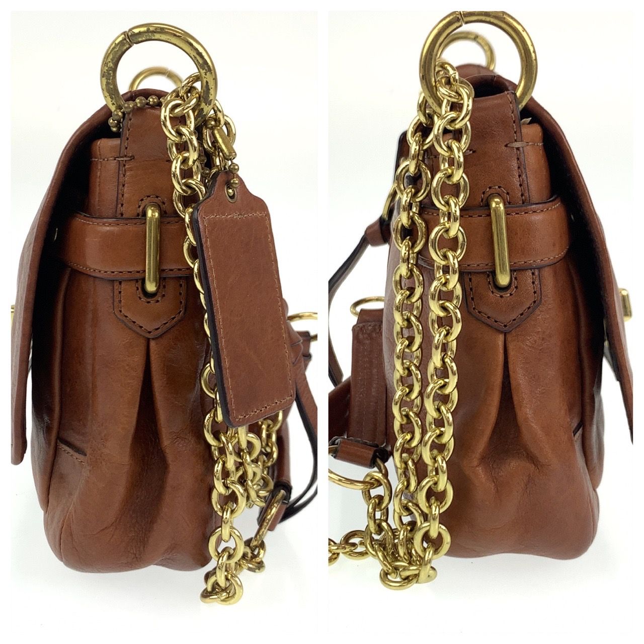 COACH コーチ ブラウン 茶 ゴールド金具 カーフ /レザー ショルダー 