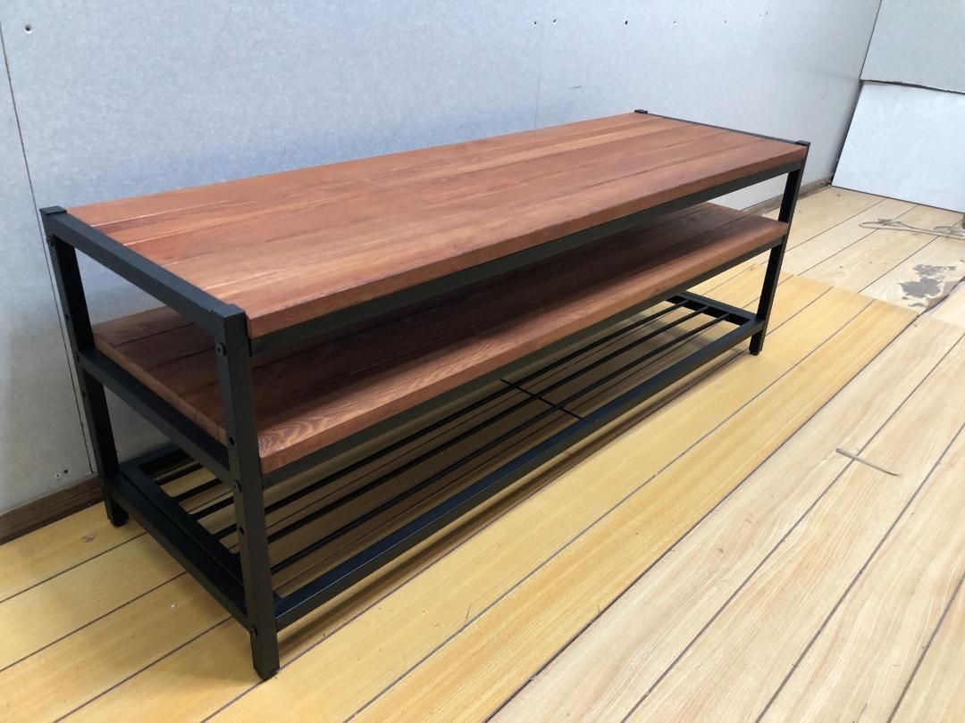 【あす楽】 送料無料 送料無料 ローボード テレビ台 アイアン脚 木製天板 2段 棚付き ナチュラル 北欧風 インダストリアル シンプル 家具 収納 251022-3