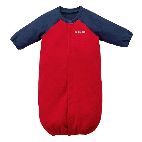 ミキハウス正規販売店|ミキハウス ベビー mikihouse バックロゴツーウェイオール 50-70cm 赤×紺 42
