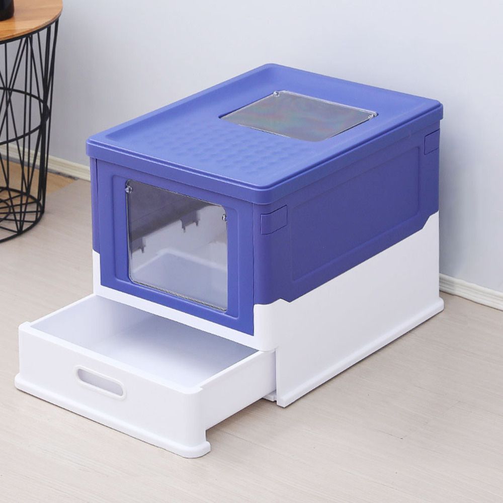 ☆ ブルー ☆ 猫トイレ pmycat005 猫 猫用 トイレ カバー トイレ容器 トイレ本体 猫トイレ ネコトイレ トイレボックス ペットトイレ トイレタリー 折り畳み 折りたたみ 引き出し ねこ ネコ 大型 大容量 大きめ 防臭 飛び散りにくい
