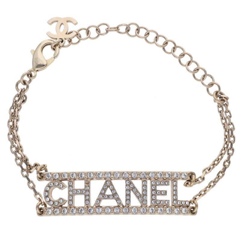 シャネル プレートロゴラインストーンブレスレット レディース