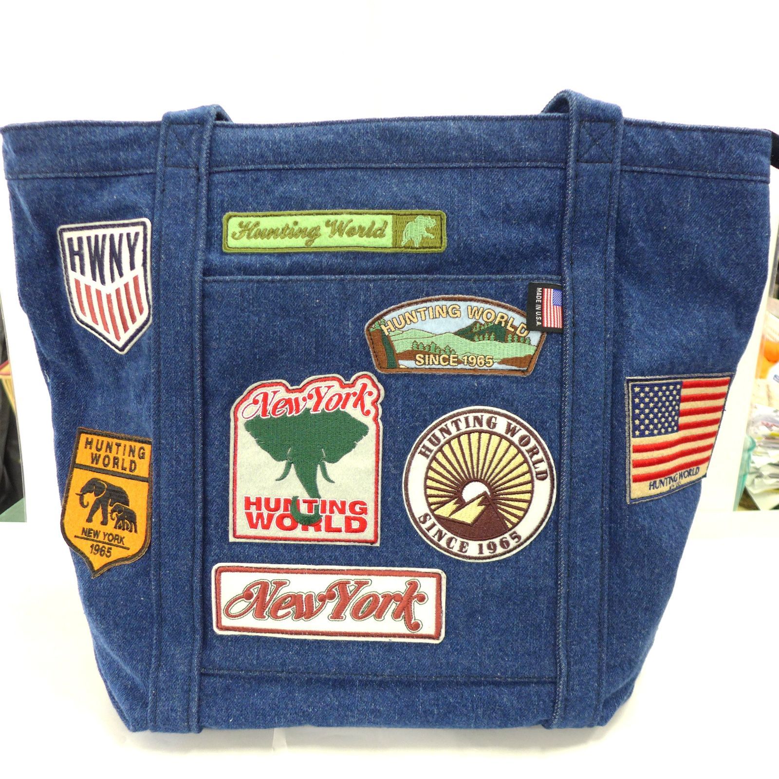 HUNTING WORLD ハンティングワールド ワッペン ブルーデニム トート