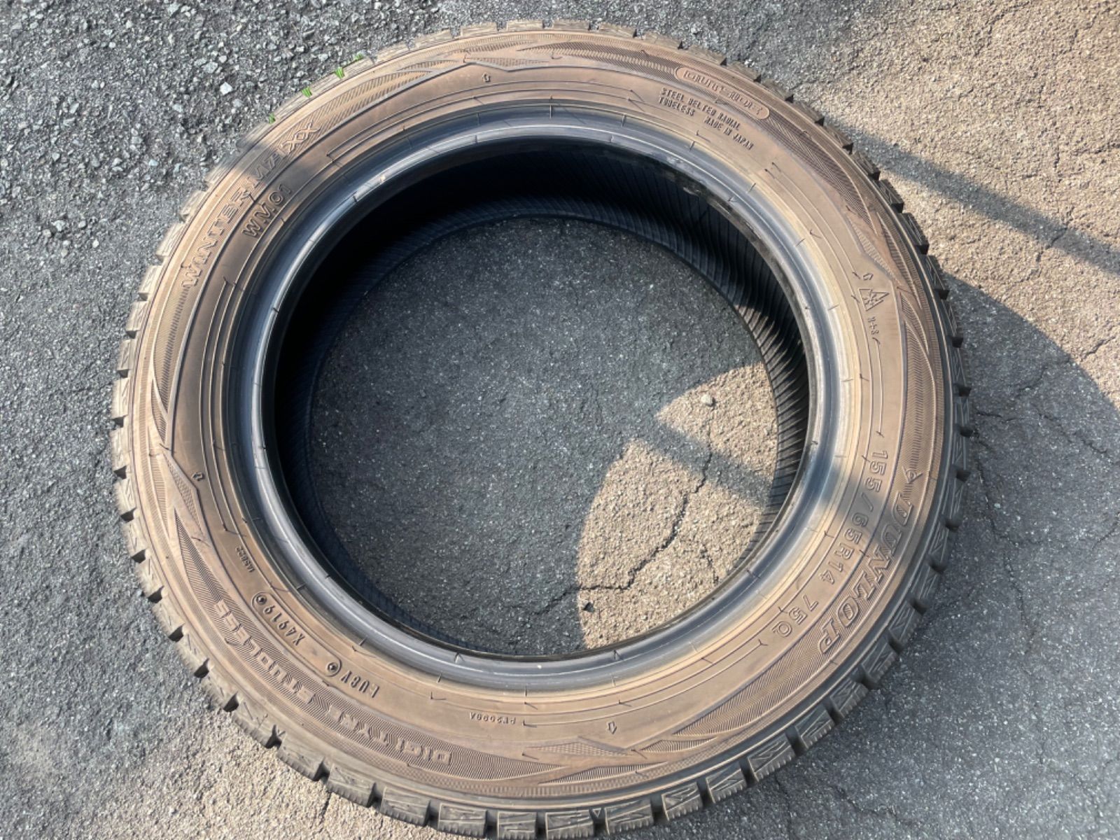 （F0125）中古スタッドレスタイヤ４本セット！155/65R14 ダンロップ WM01 2019年製造！ミラ、スペーシア、ラパン、ワゴンR、ムーヴなどに