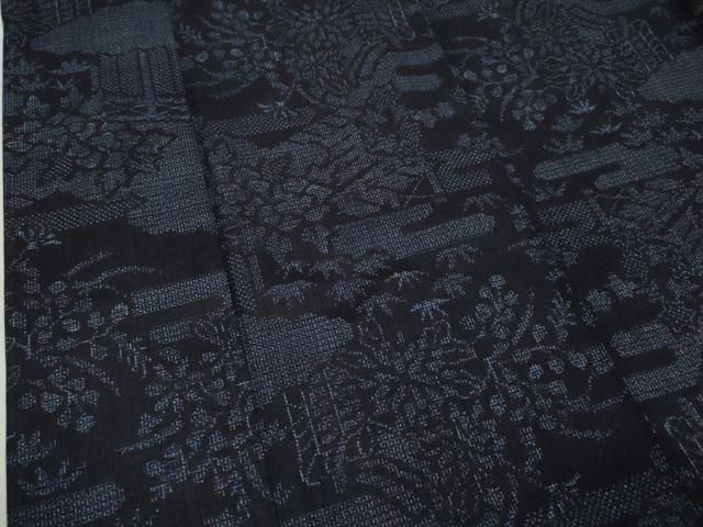 平和屋着物■極上　本場結城紬　重要無形文化財　80亀甲　風景花文　黒紅色地　逸品　未使用　DZAA9429kh5 平和屋本店□極上 本場結城紬 重要無形文化財 80亀甲 奥順謹製 御所解